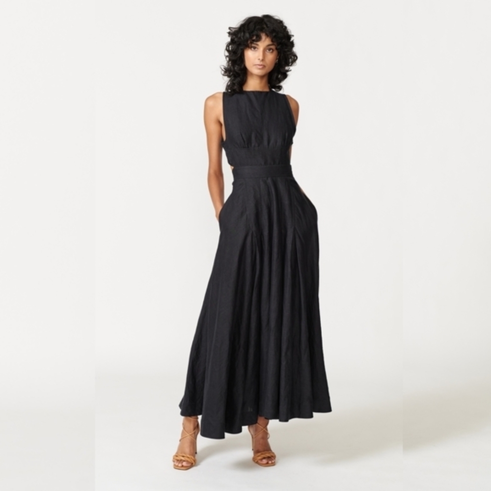 Aureta Elke Linen Black Sleeveless Maxi Dress